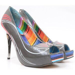 Iron Fist Soul Stealer Lil Devil Pinstripe Heels Pumps Peep Toe Women's Size 8